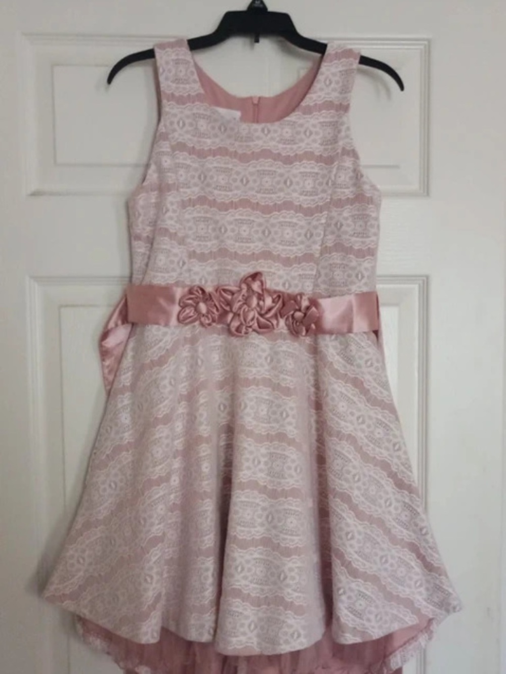 Girls Rose & White Lace Dress
